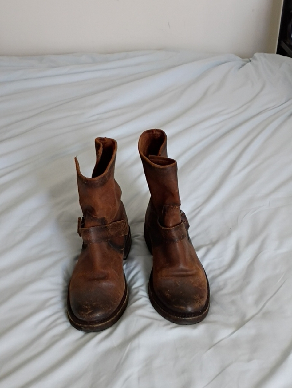 Frye Rustic Brown Leather Harness Ankle Boots
